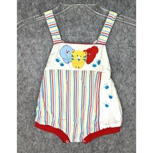 Vintage Hush Puppies Boys Cats Paw Print Striped Romper Size 12 Months